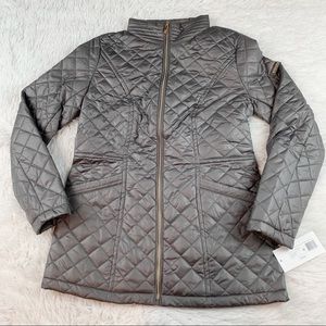 Via Spiga New Stand Collar diamond quilted jacket full zip in gray